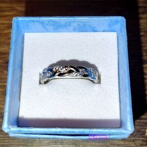 .925 Sterling Silver and white topaz braided wedding band